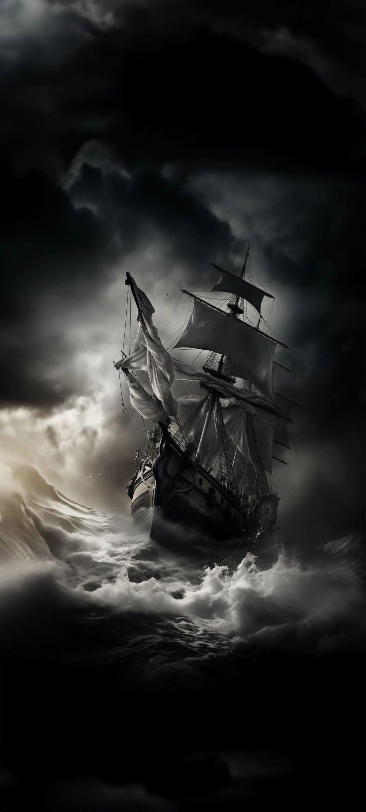 Ghost Ship in the Storm Wallpaper 4K