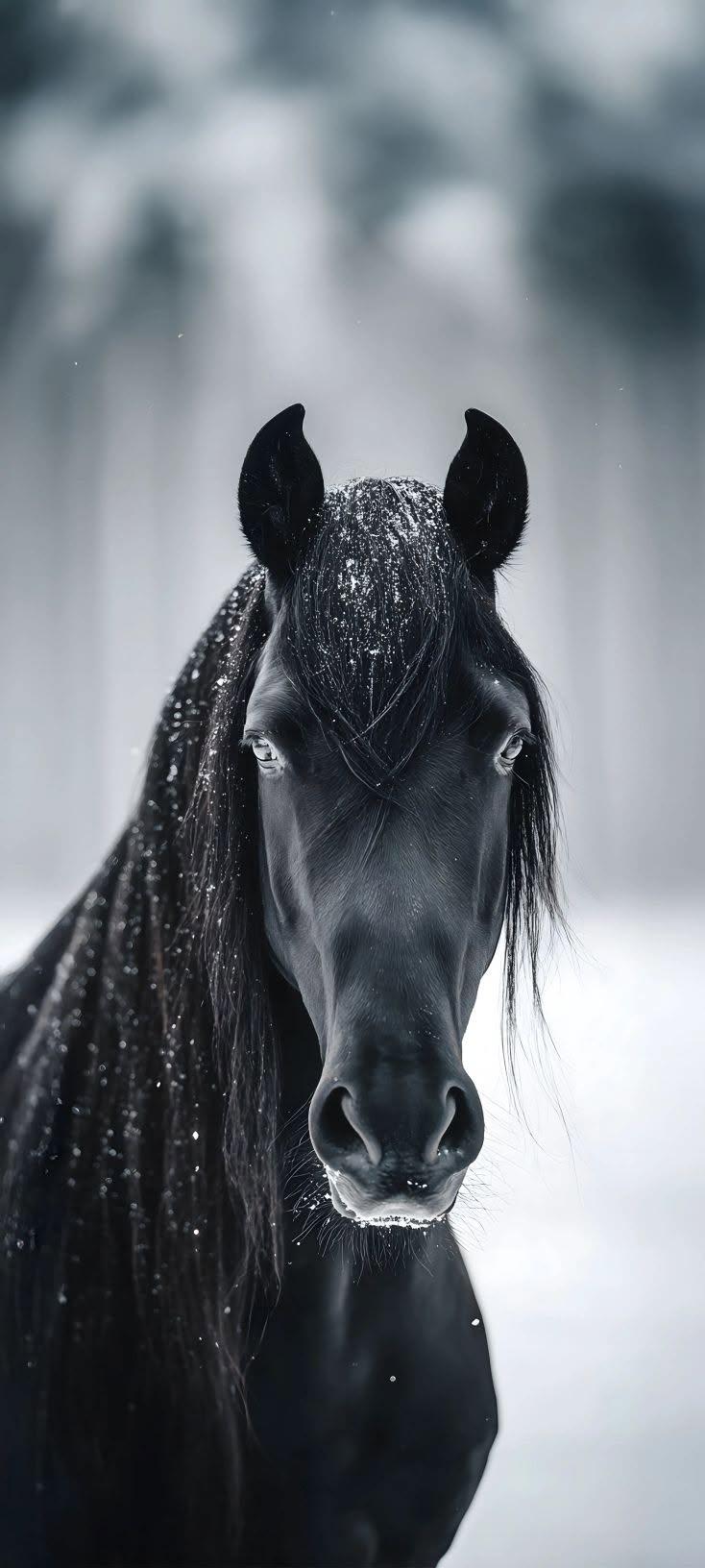 Majestic Black Horse Winter Wallpaper