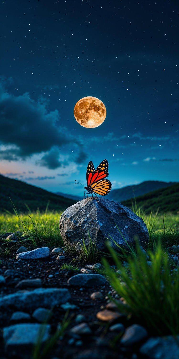 Moonlit Monarch Butterfly Wallpaper