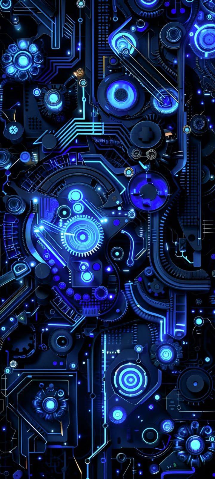 Blue Neon Tech Circuit Wallpaper
