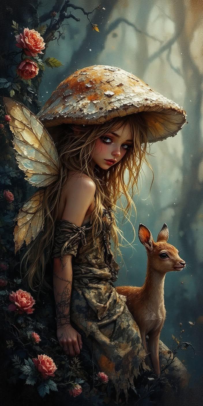 Mystical Forest Fairy and Fawn Wallpaper