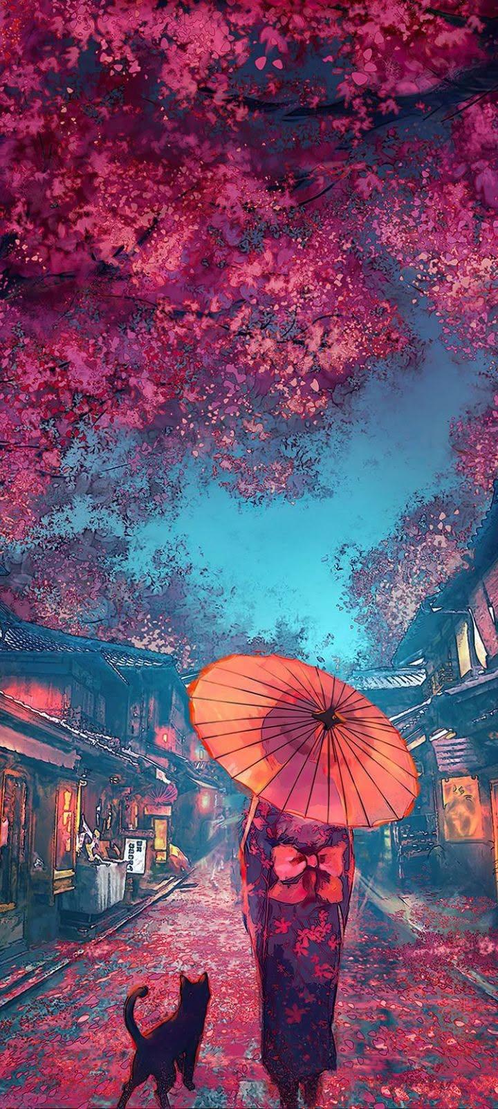 Cherry Blossom Street Wallpaper