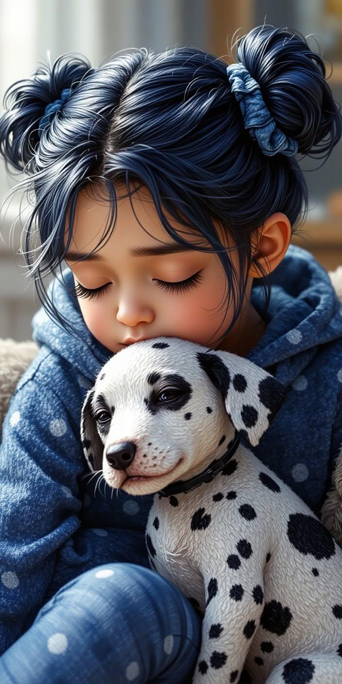 Cute Girl and Dalmatian Puppy Wallpaper