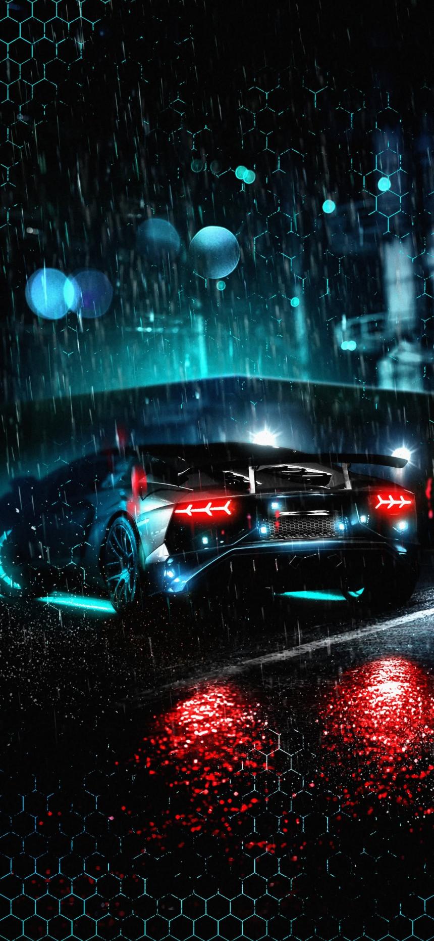 Cyberpunk Supercar Rain Wallpaper