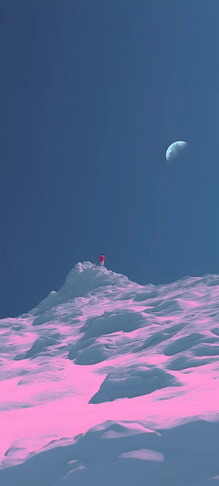 Moonlit Pink Snow Wallpaper