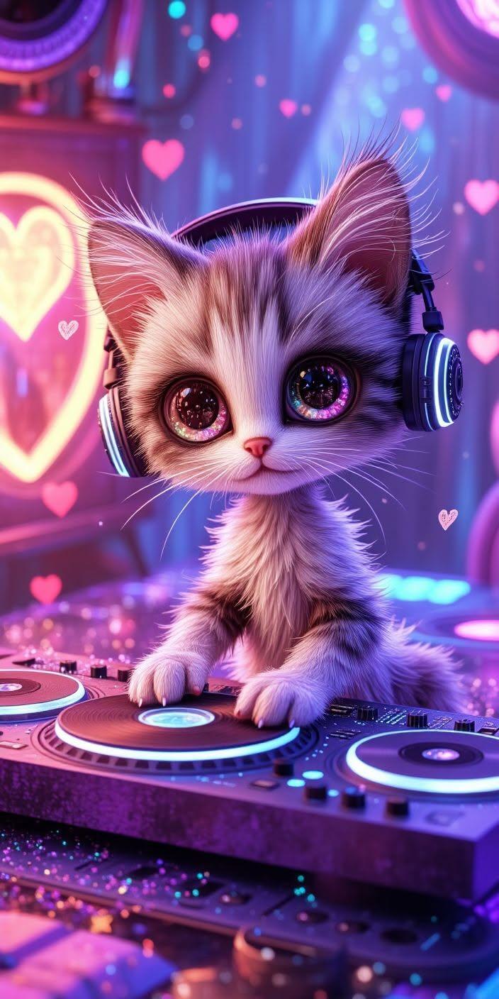 Cute DJ Kitten Wallpaper 🎧🐱