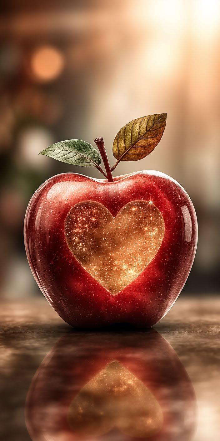 Glowing Heart Apple Wallpaper 🍎✨