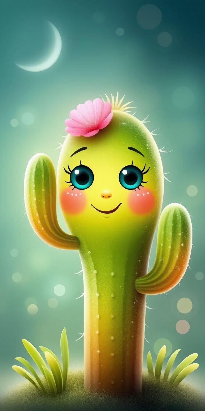 Cute Smiling Cactus Wallpaper 🌵💚