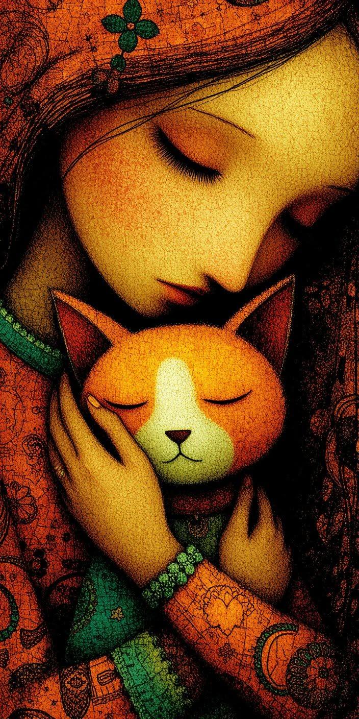Girl Hugging Cat Wallpaper