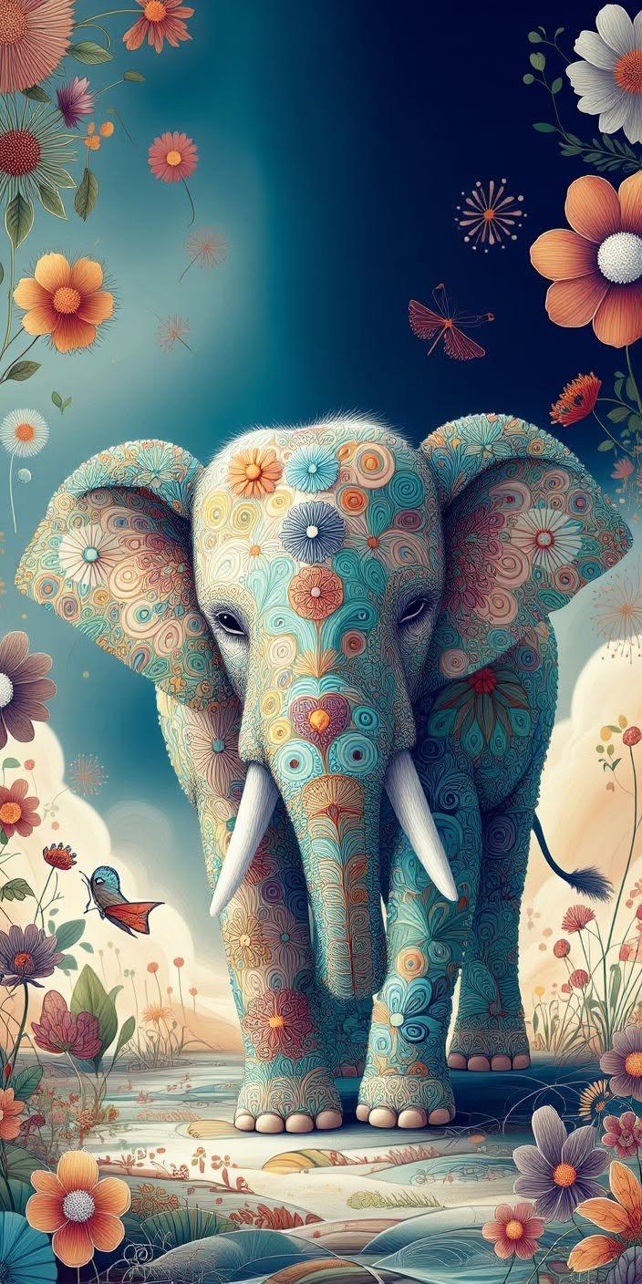 Floral Mandala Elephant Wallpaper