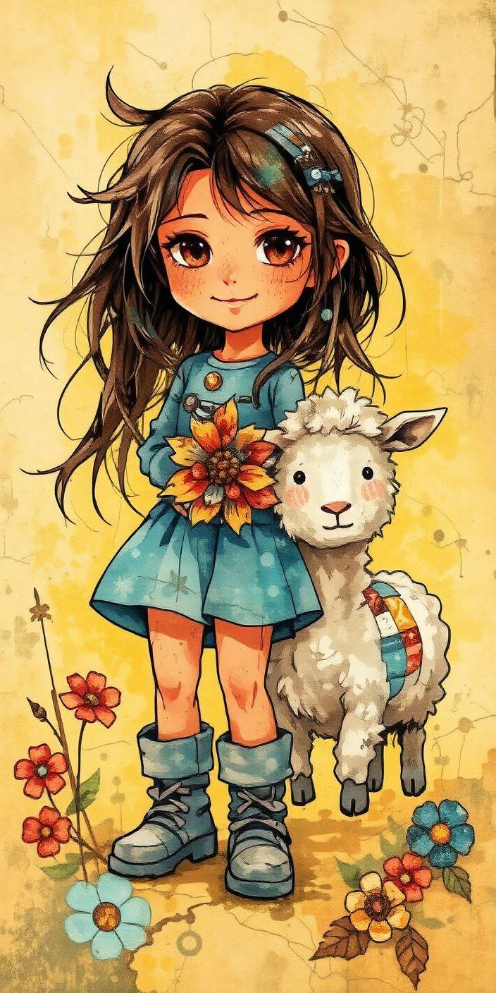 Cute Girl and Lamb Wallpaper