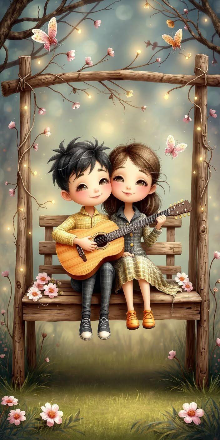 Cute Couple Guitar Wallpaper