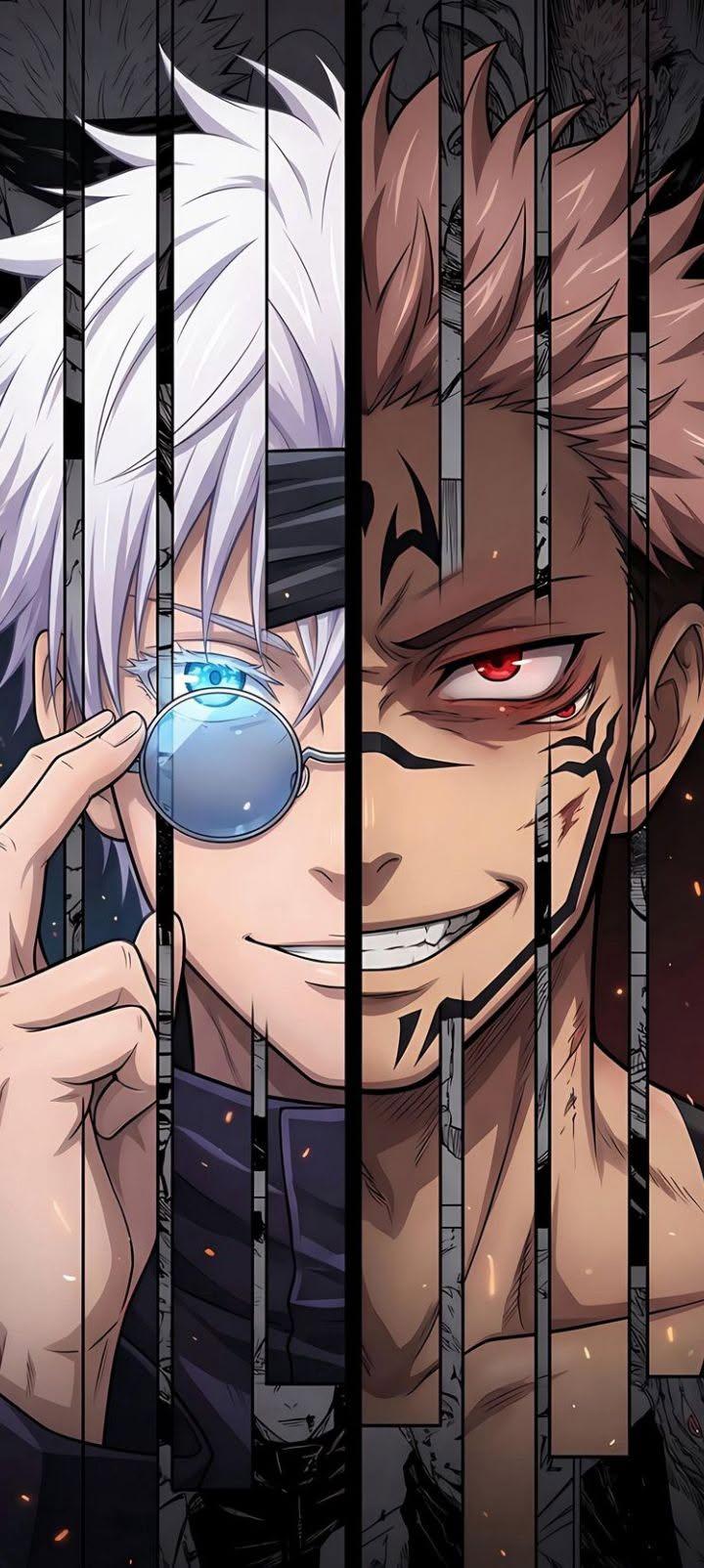 Gojo and Sukuna Split Face Wallpaper