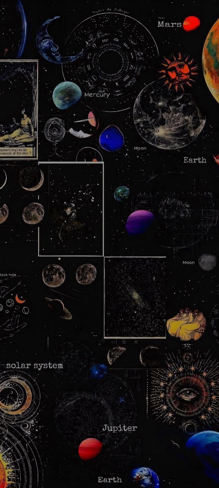 Vintage Solar System Collage Wallpaper