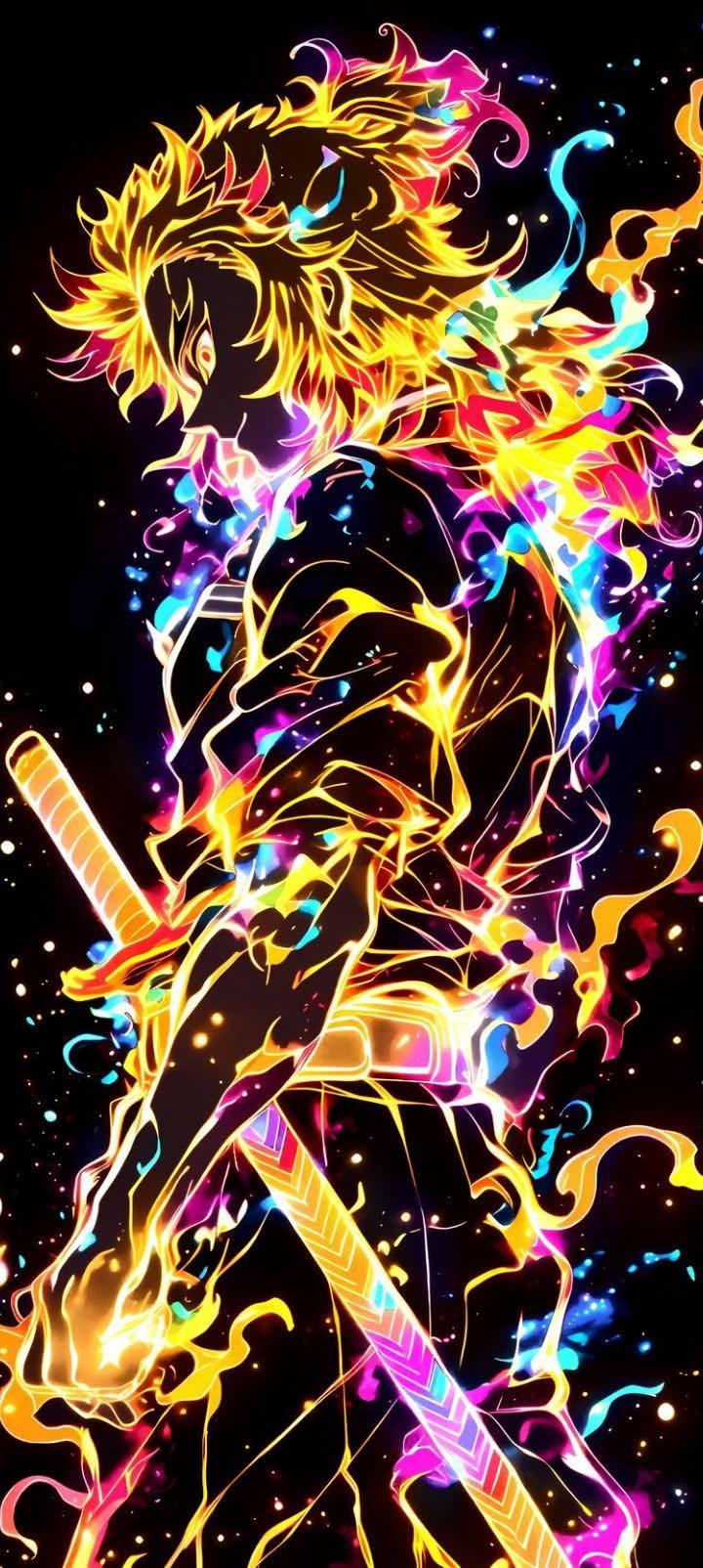 Neon Flame Swordsman Wallpaper