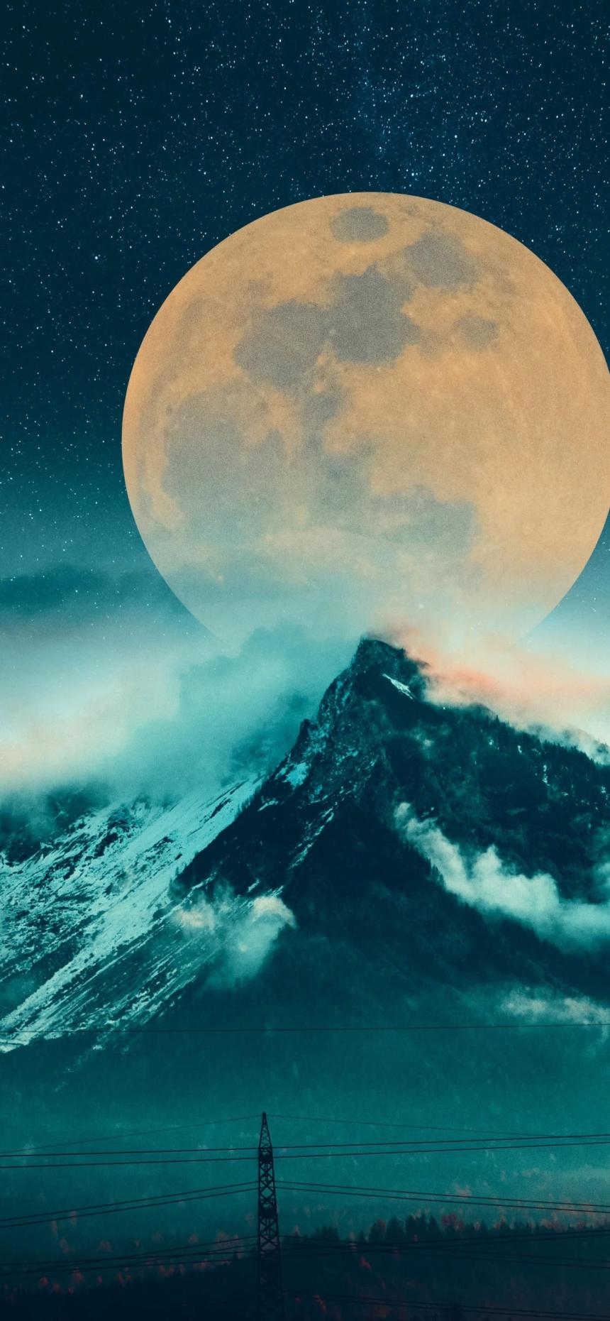 Giant Moon Over Mountain Peaks Wallpaper