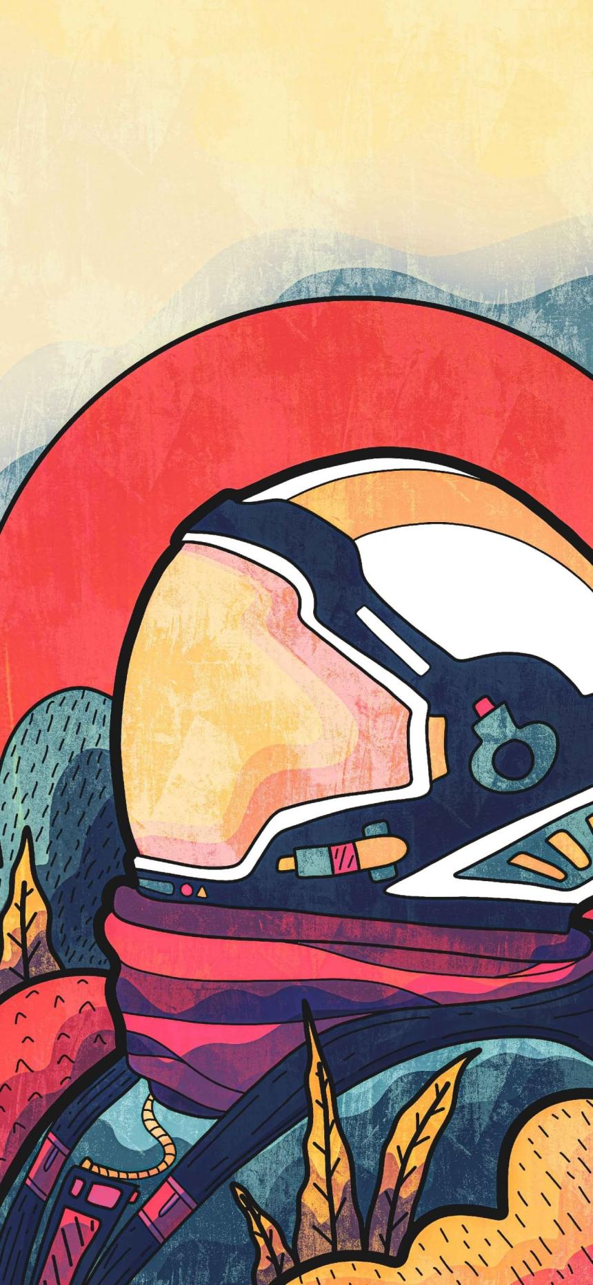 Retro Astronaut Sunset Illustration Wallpaper