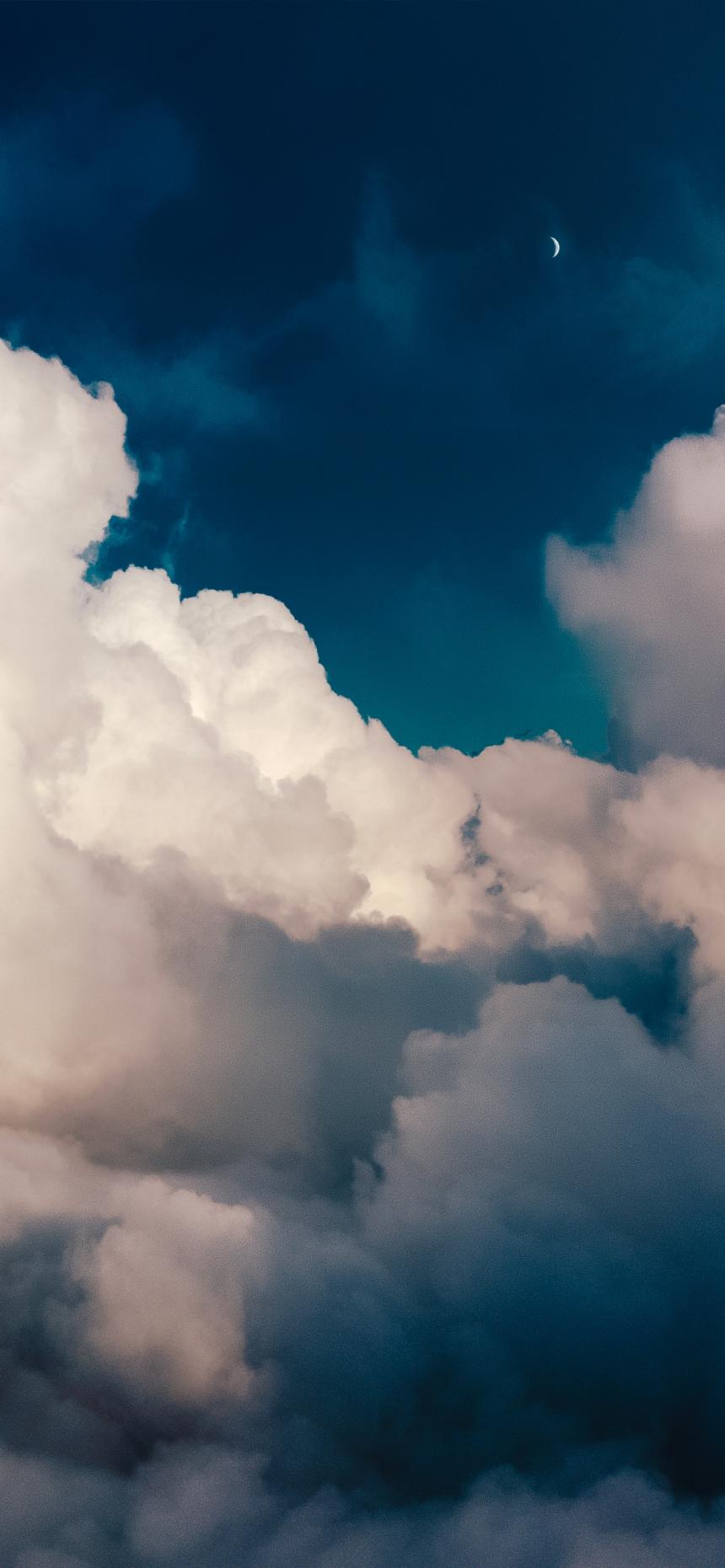 Dreamy Clouds and Crescent Moon Wallpaper