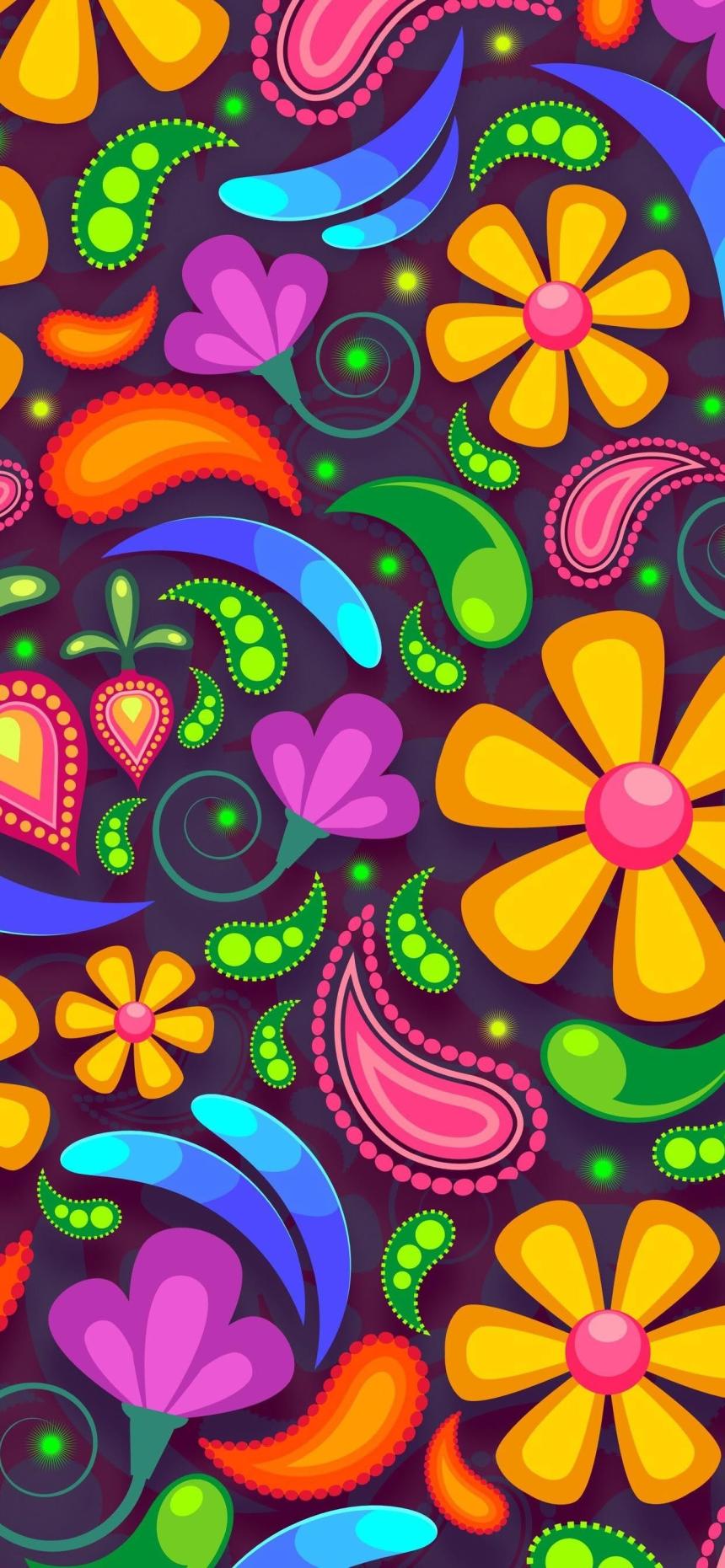 Colorful Retro Floral Pattern Wallpaper – Psychedelic Pop Art 4K