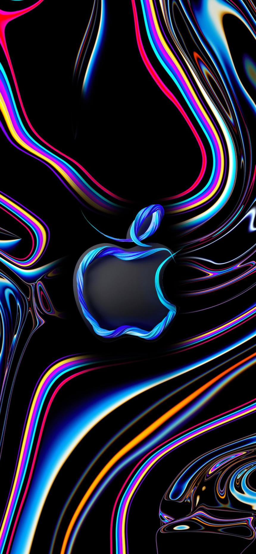 Neon Apple Logo Wallpaper – Abstract Liquid Glow 4K