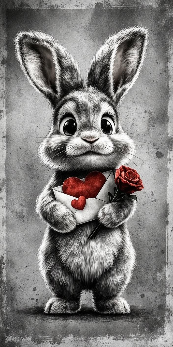 Cute Bunny Love Letter Wallpaper – Romantic 4K Art