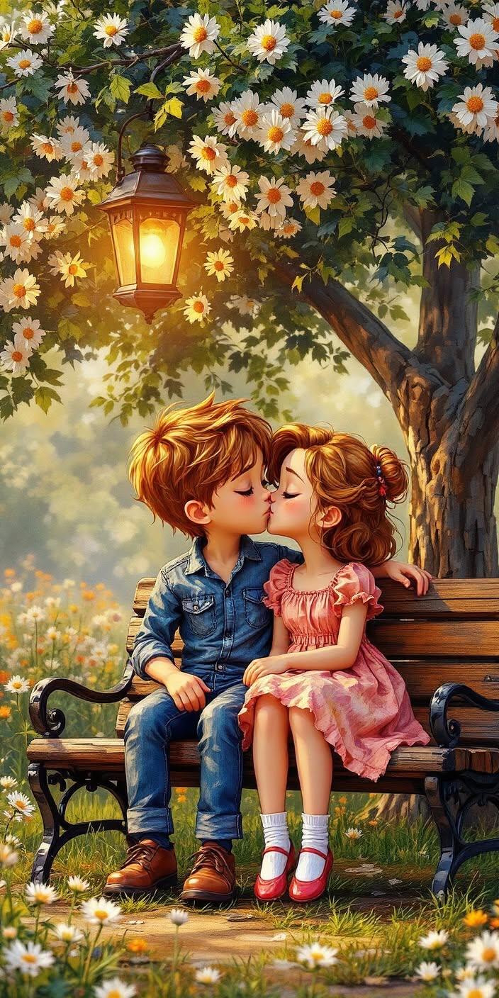 Cute First Kiss Wallpaper – Romantic Spring Love 4K