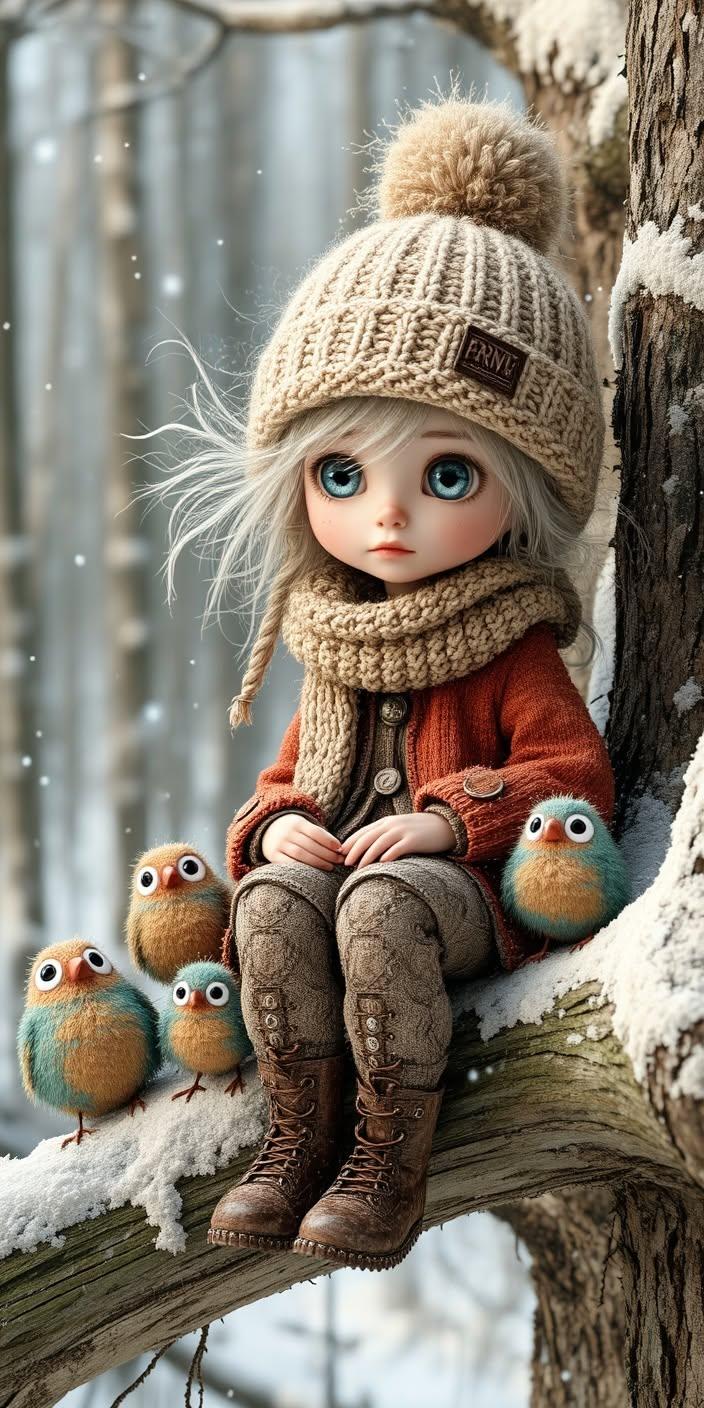Cute Winter Girl Wallpaper – Snowy Forest 4K Art
