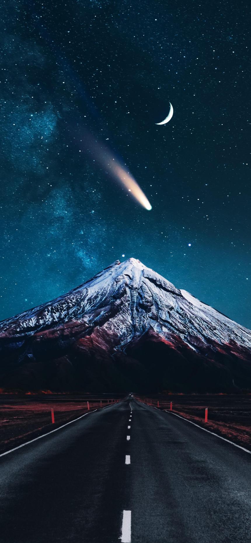 Mountain Night Sky Comet Wallpaper