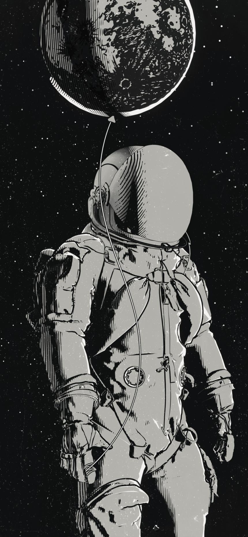 Lonely Astronaut Moon Balloon Wallpaper