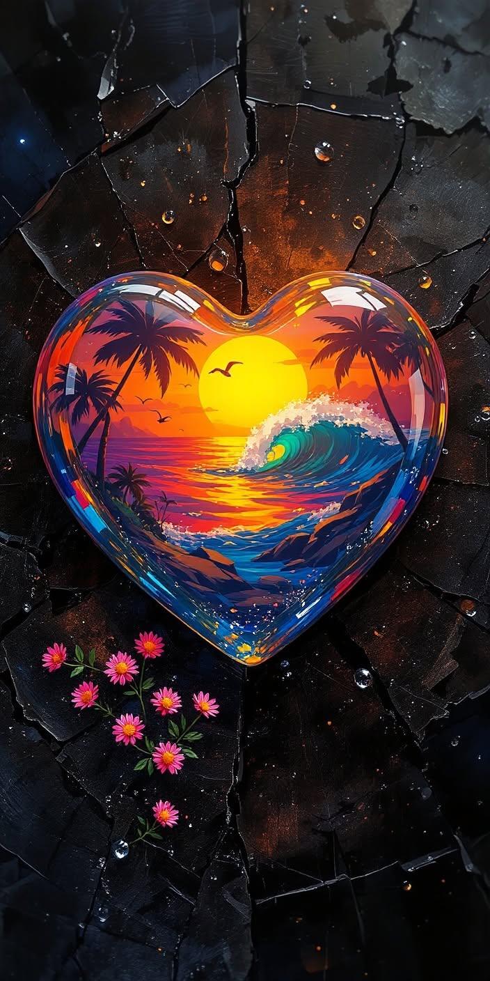 Heart Sunset Paradise Aesthetic Wallpaper