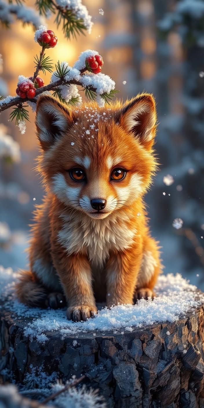 Cute Winter Fox in Snow | Cozy Forest Wallpaper