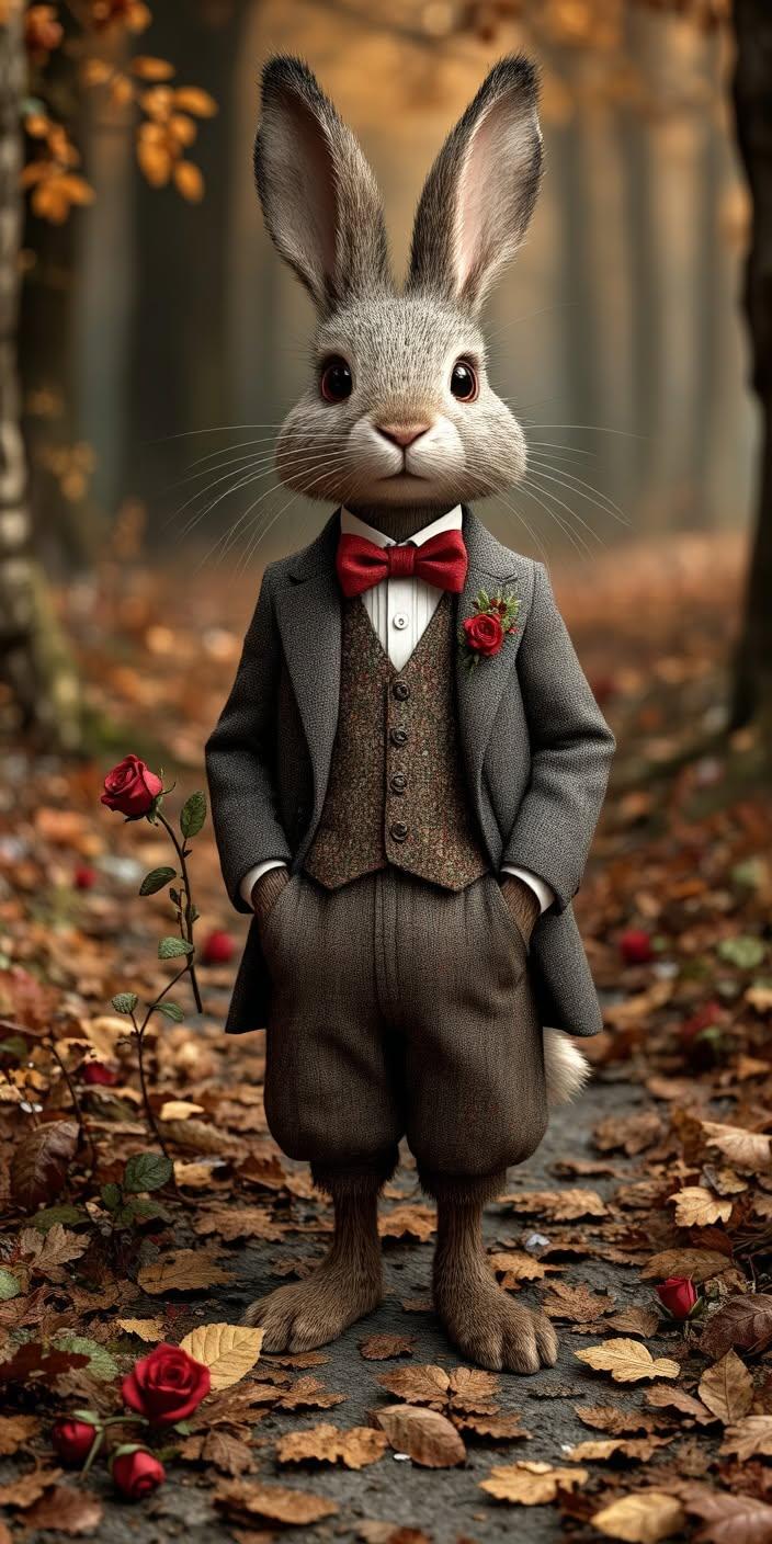 Gentleman Rabbit in Autumn Forest | Elegant Animal Wallpaper