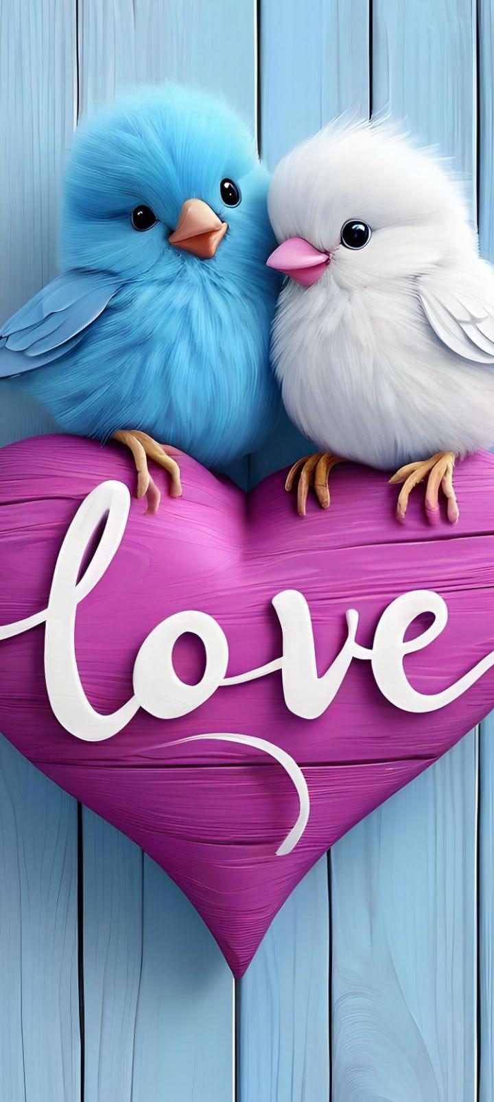 Cute Love Birds on Heart | Adorable Romantic Wallpaper