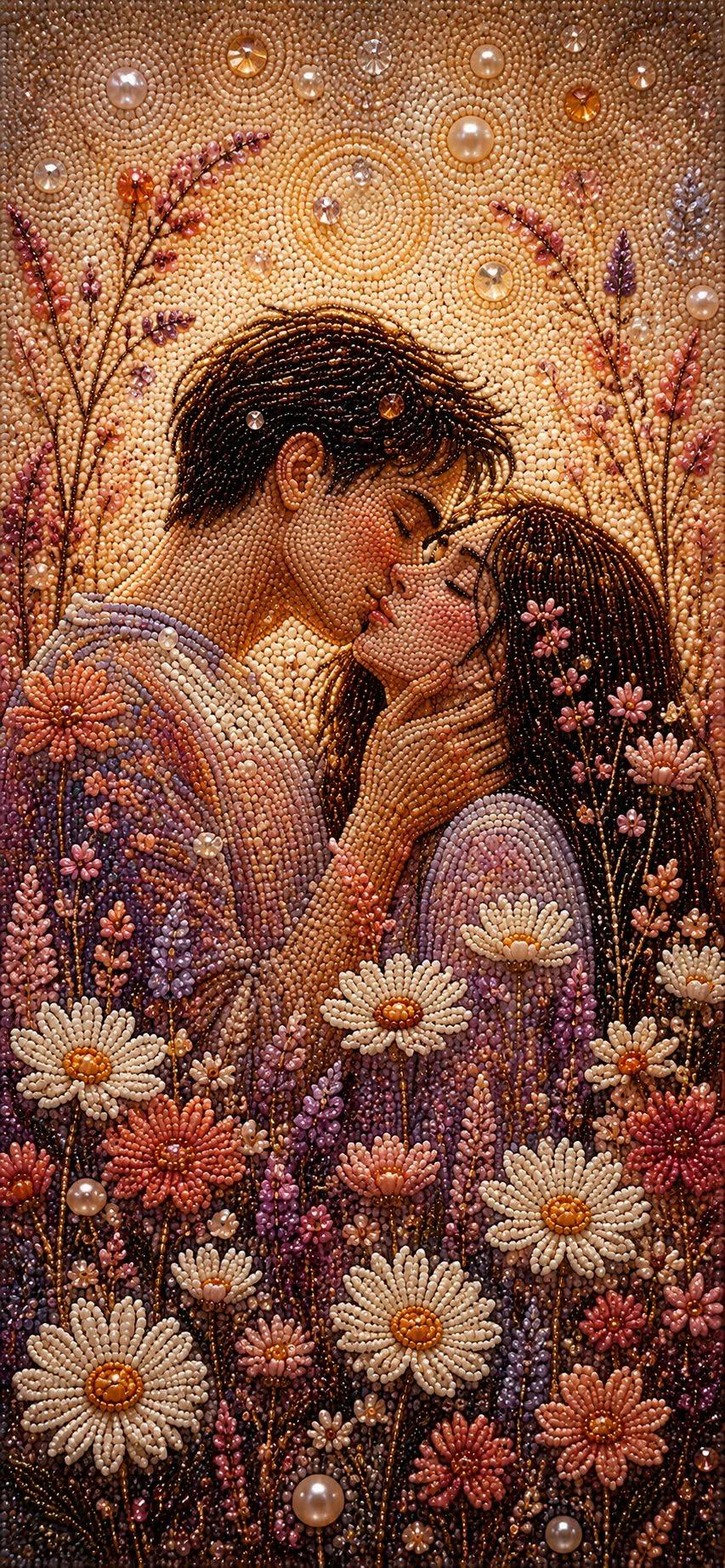 Romantic Bead Art Kiss | Floral Love Wallpaper