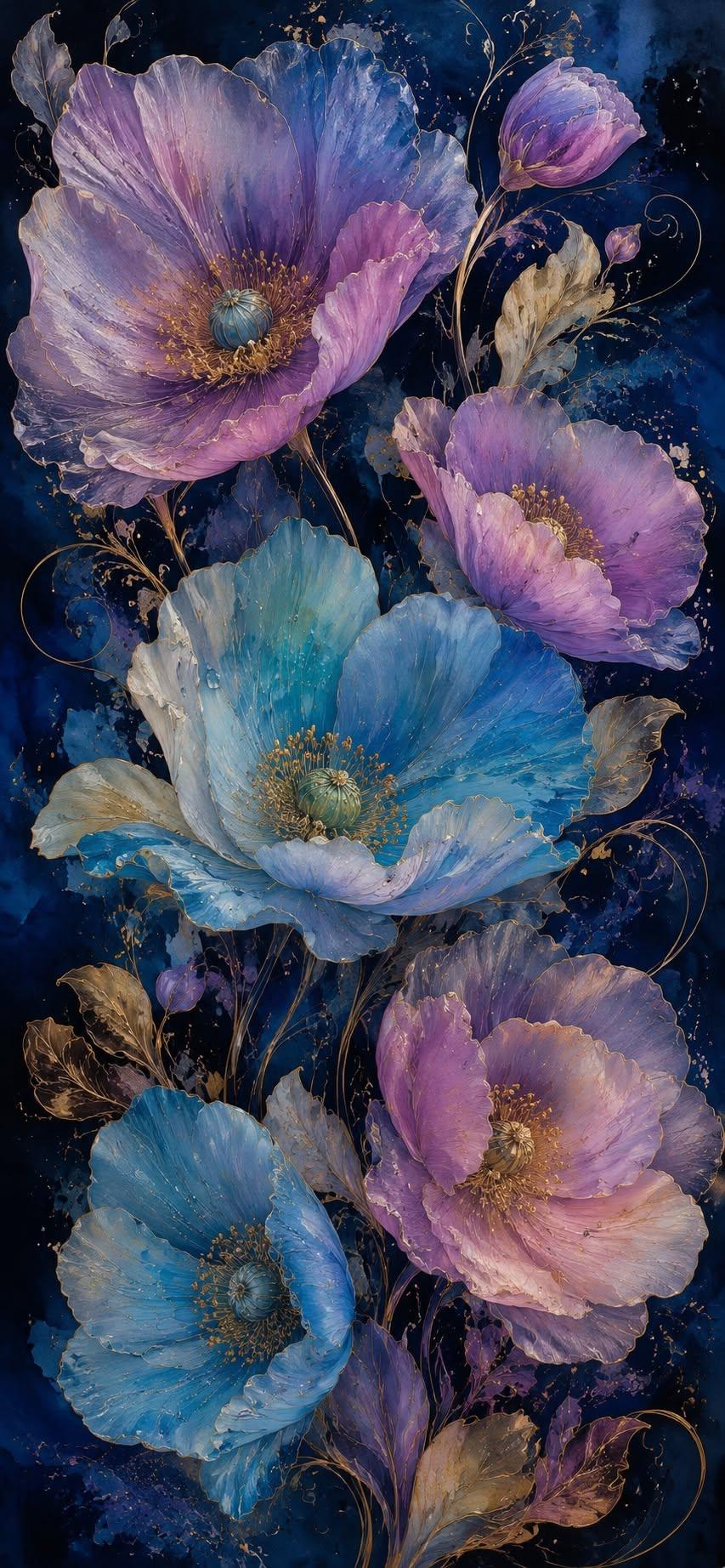 Elegant Blue & Lavender Floral Art | Luxury Botanical Wallpaper
