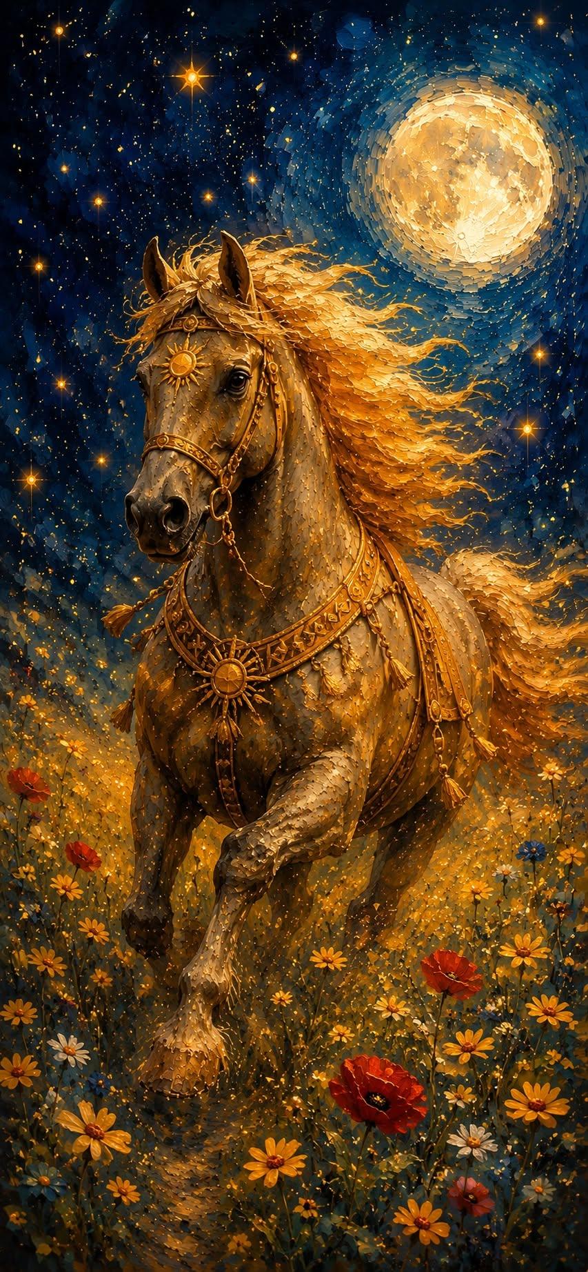 Golden Moon Horse | Fantasy Night Wallpaper