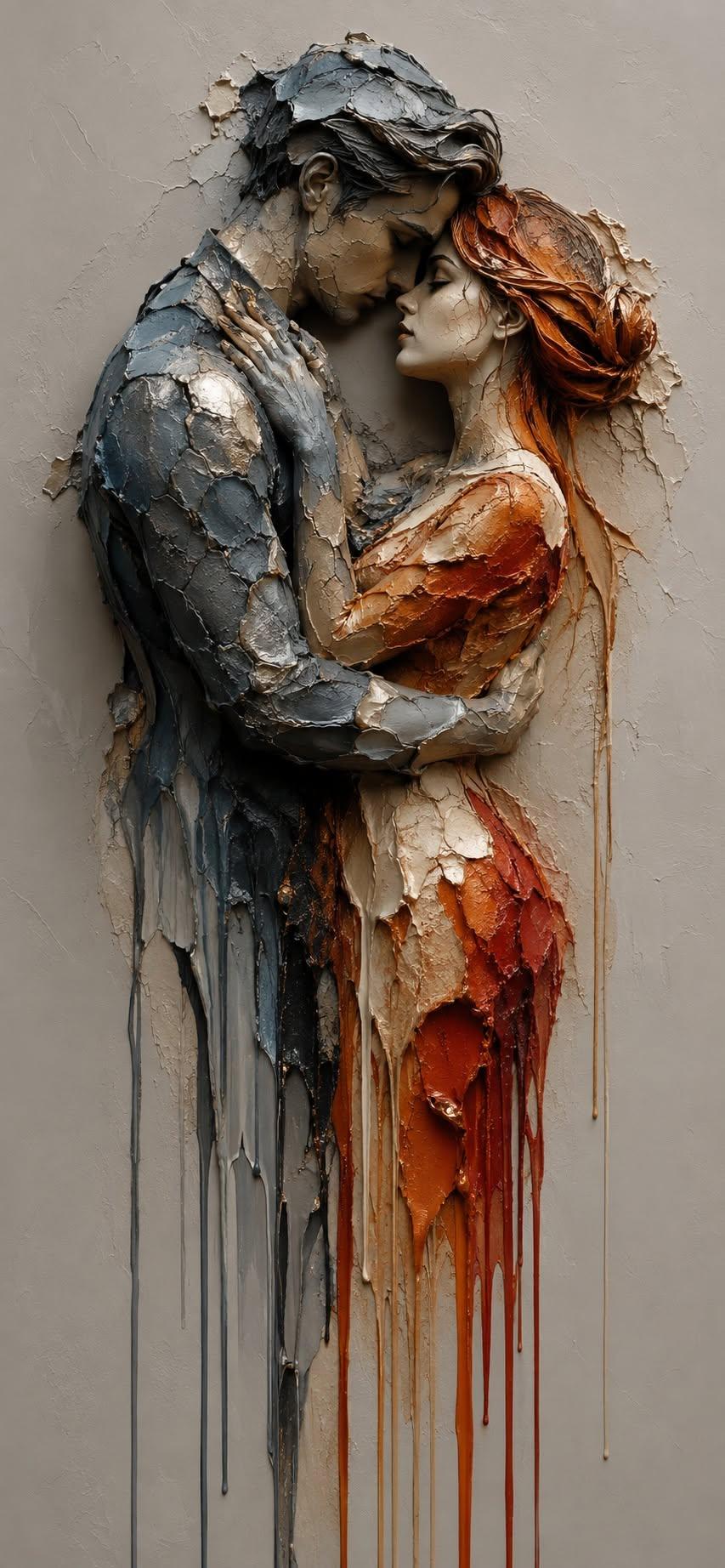 Abstract Sculptural Lovers Embrace Wallpaper