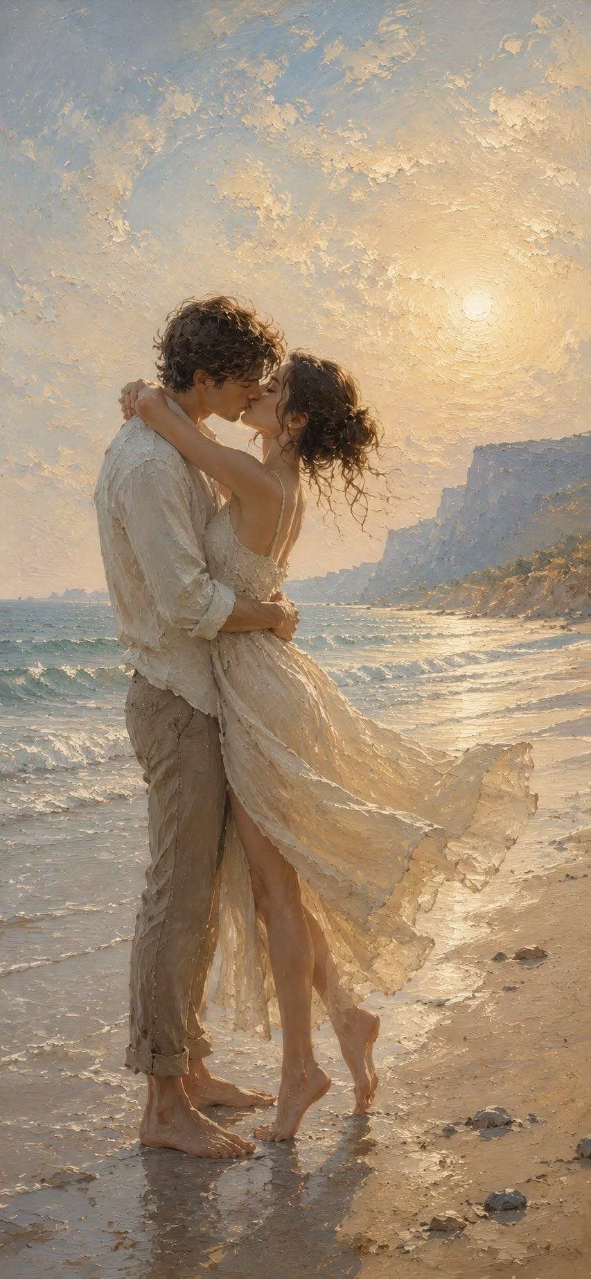 Romantic Sunset Beach Kiss Wallpaper
