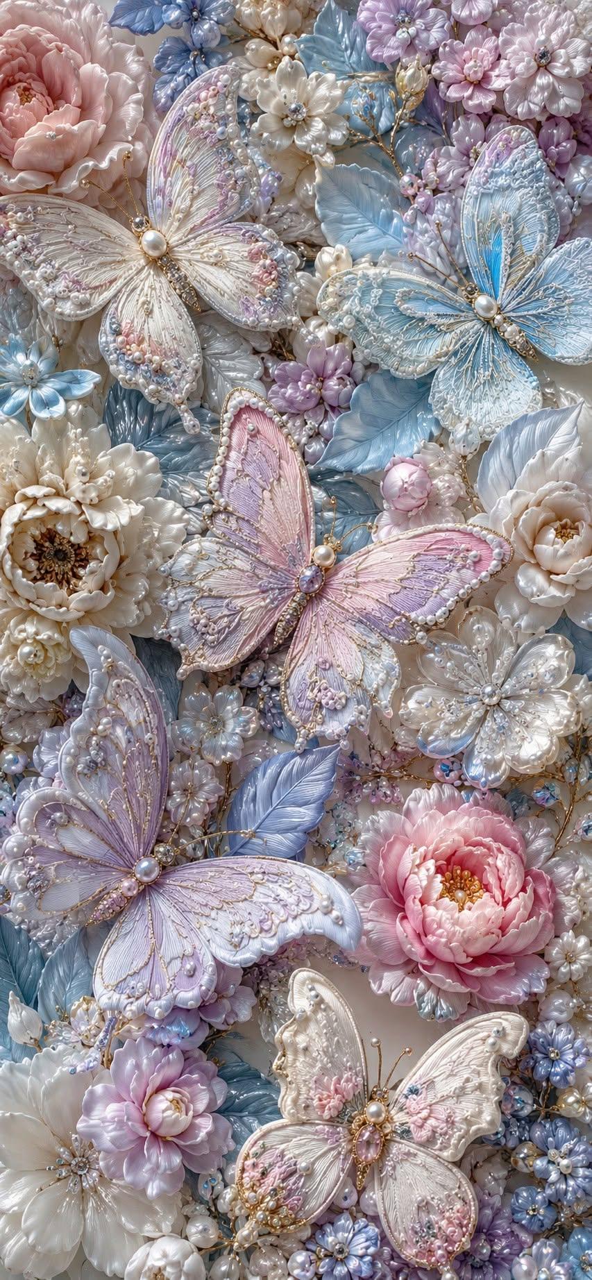 Luxury Pastel Butterfly Garden Wallpaper