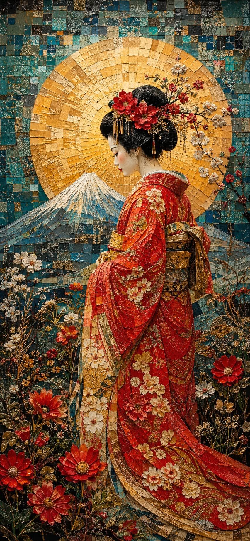 Imperial Geisha Mosaic Art Wallpaper