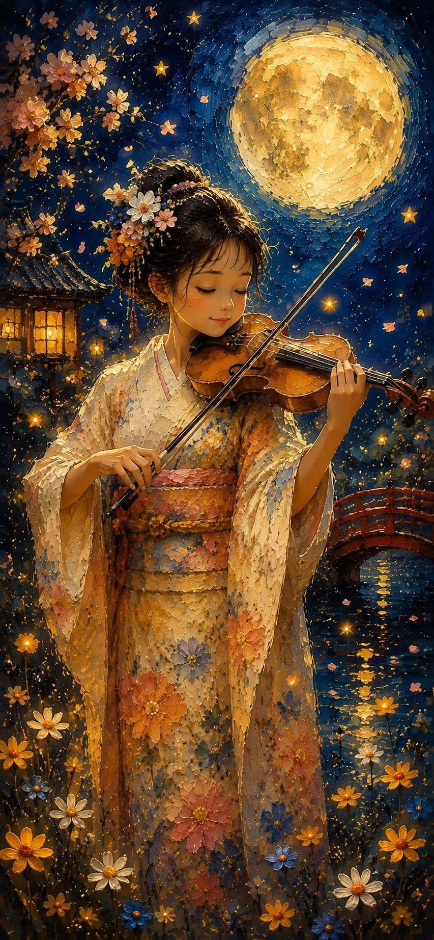 Moonlit Violin Melody Wallpaper