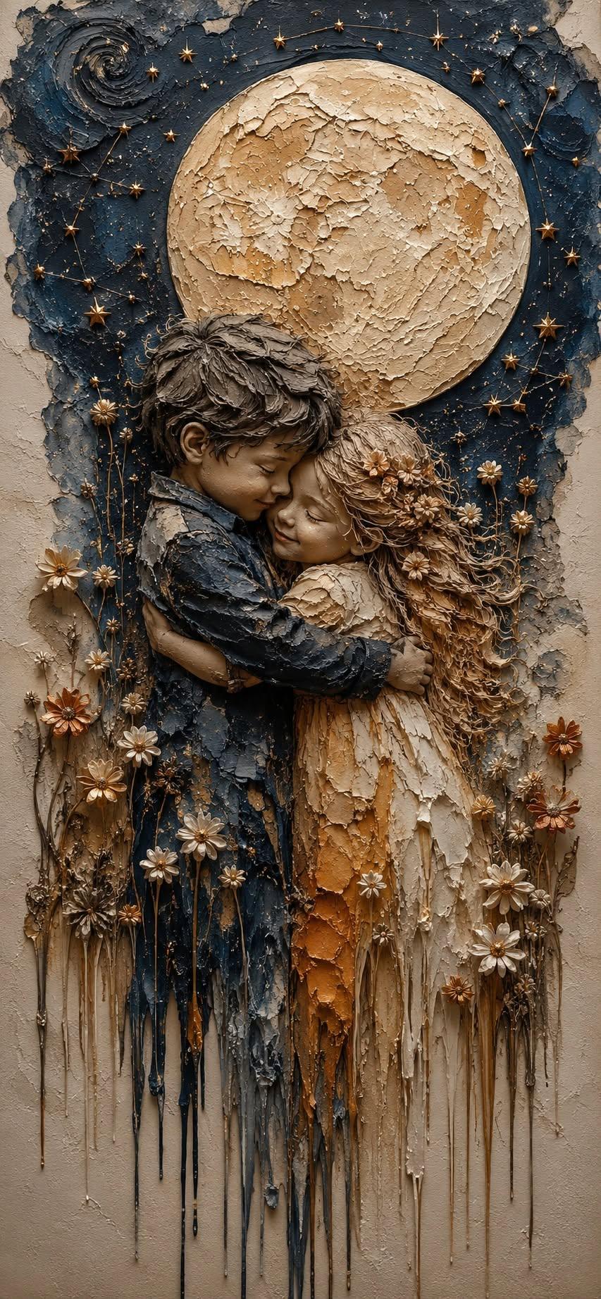 Moonlit Embrace – Romantic Textured Love Art Wallpaper
