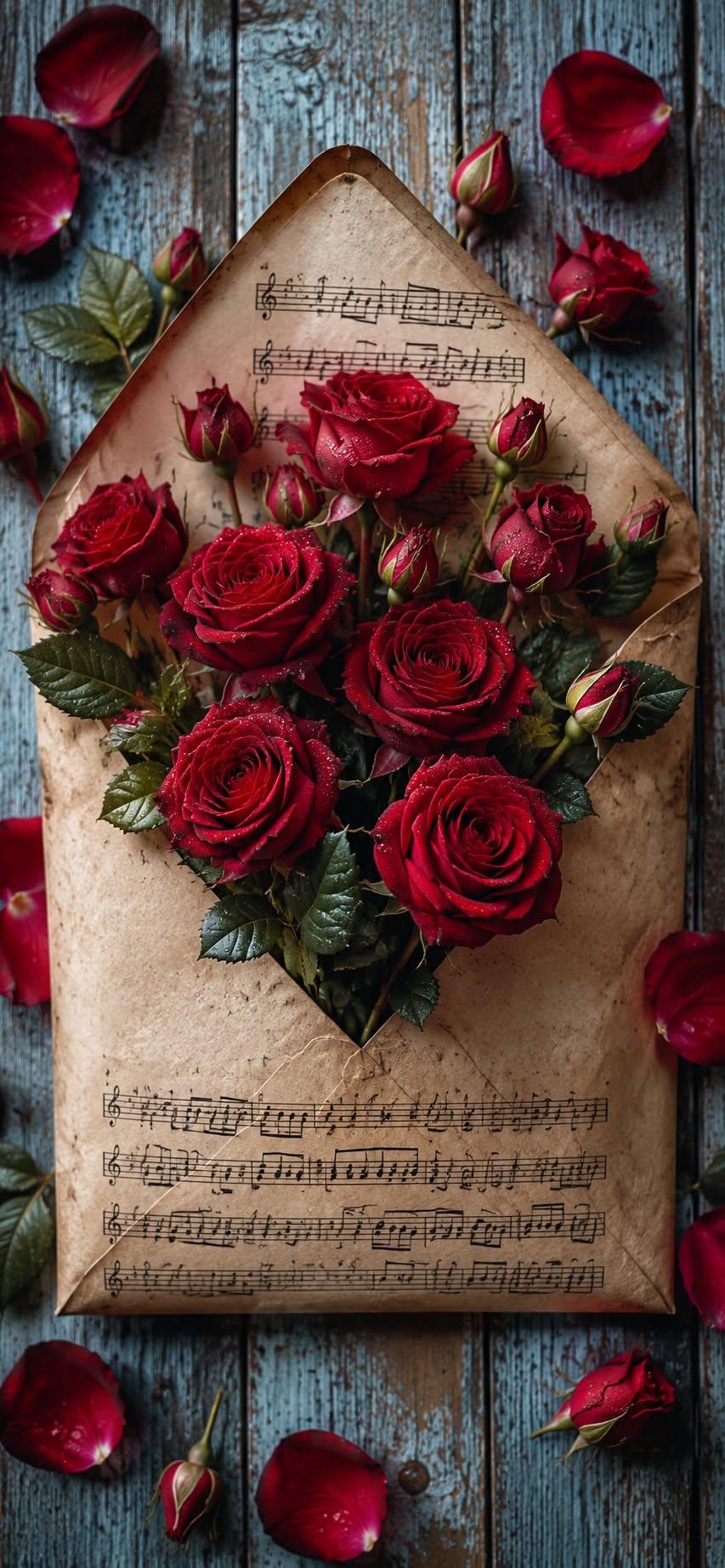 Vintage Love Letter with Crimson Roses | Romantic Floral Wallpaper