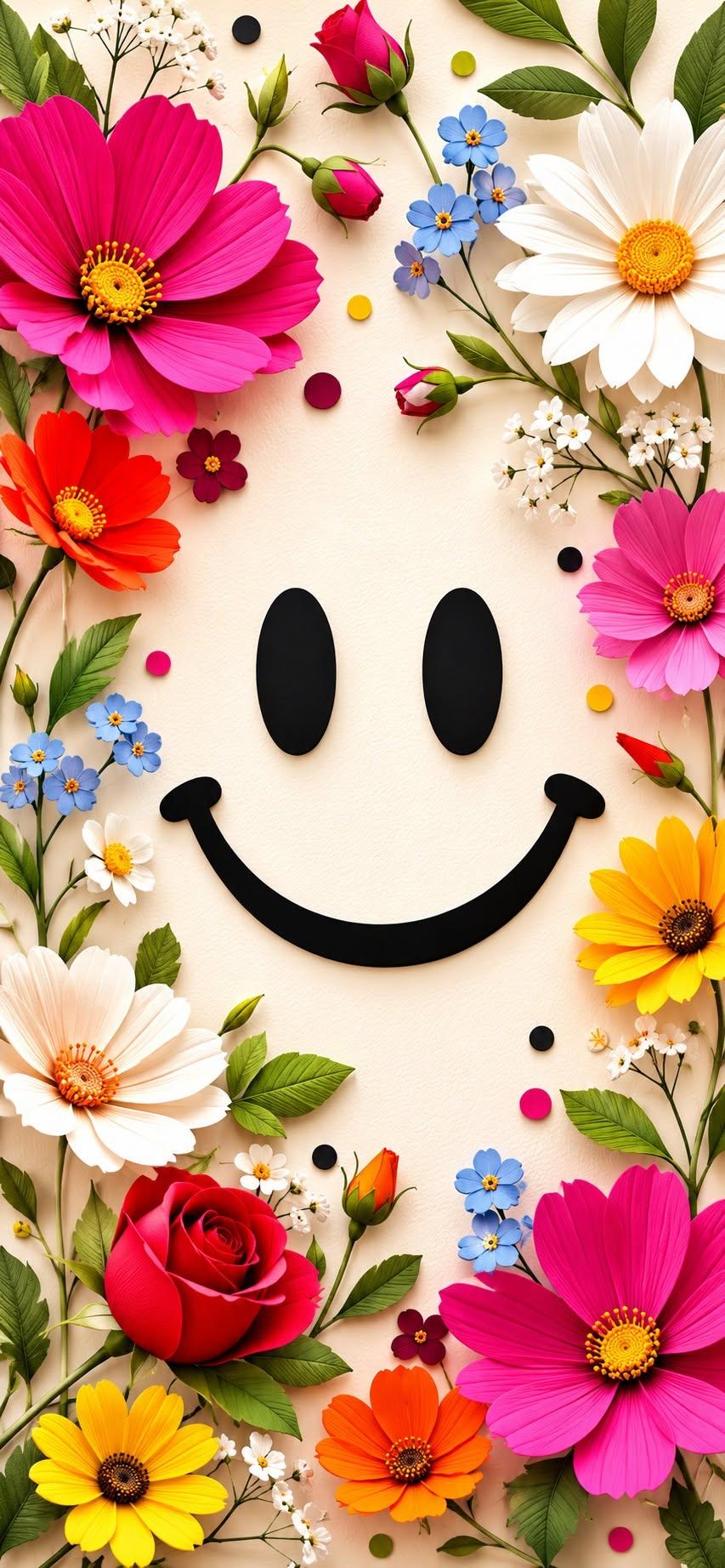 Floral Smiley Face Aesthetic | Colorful Spring Wallpaper
