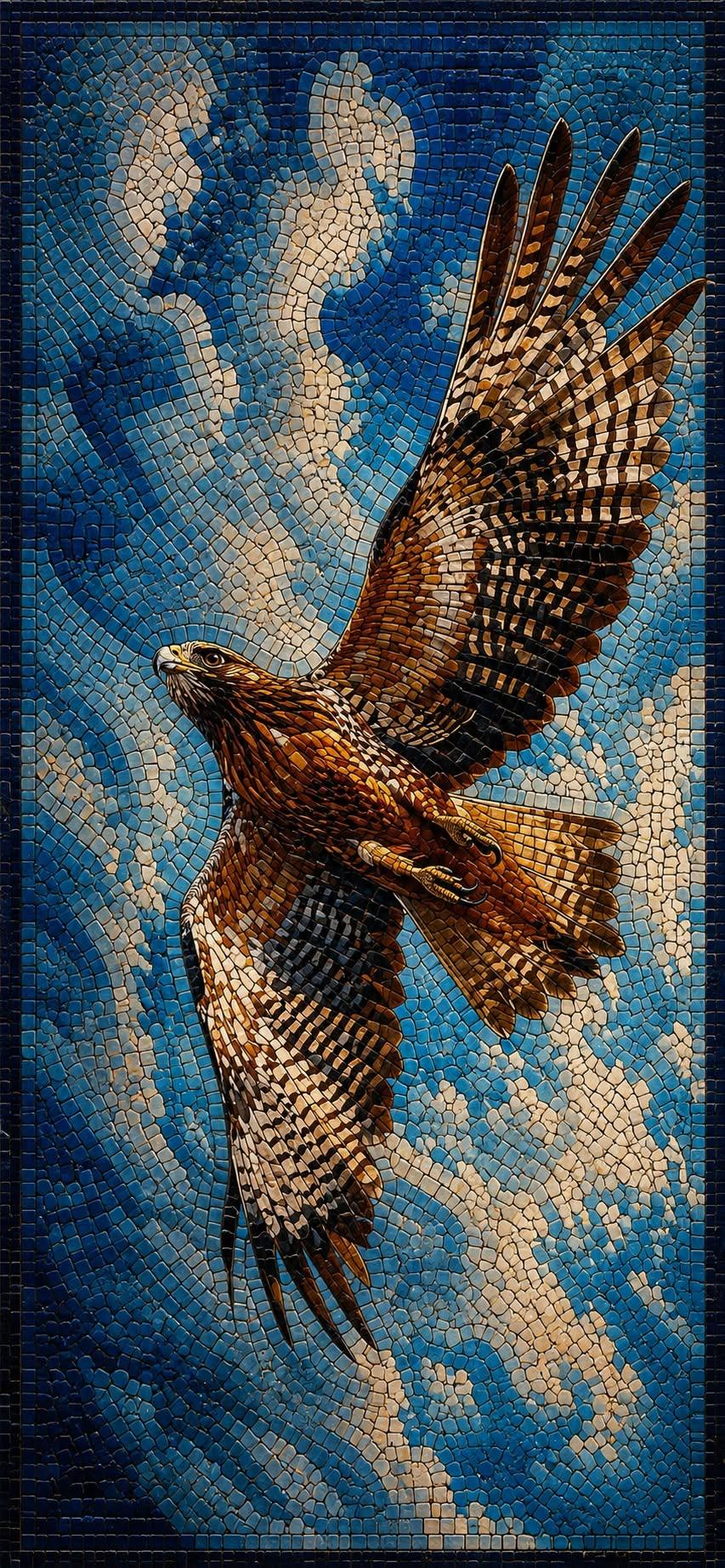 Majestic Eagle Sky Mosaic Wallpaper | Handcrafted Stone Art