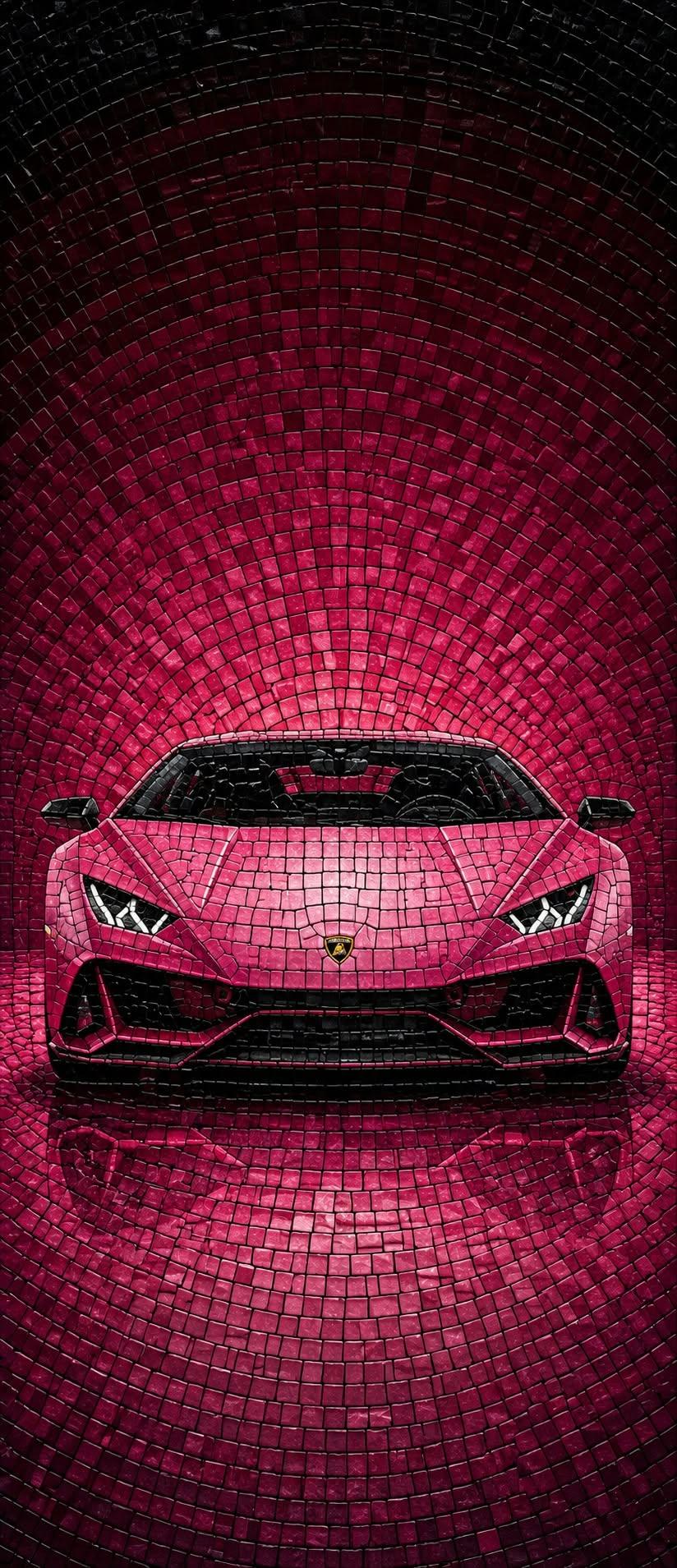 Pink Lamborghini Mosaic Wallpaper – Luxury Supercar Art in Stunning Tile Design