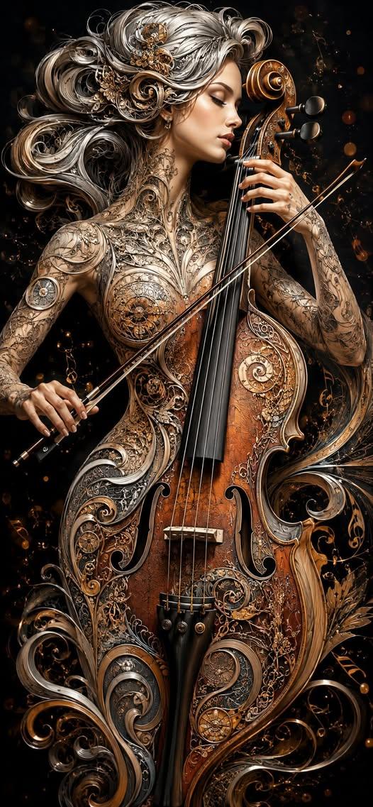 Elegant Violin Goddess Fantasy Art Wallpaper