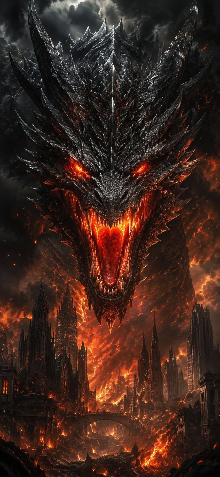Infernal Obsidian Dragon Wallpaper 4K