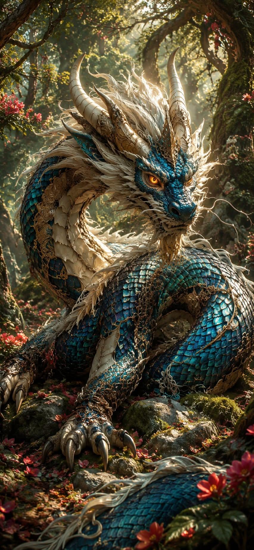 Mystic Sapphire Eastern Dragon Wallpaper 4K