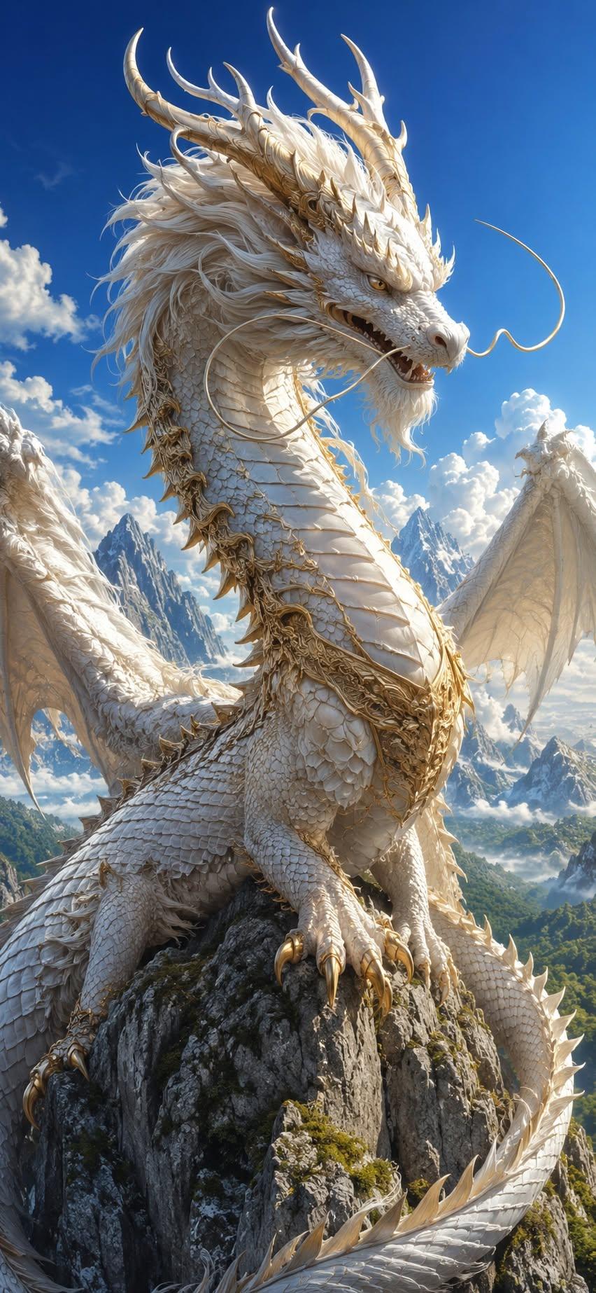 Celestial Ivory Dragon Mountain Wallpaper 4K